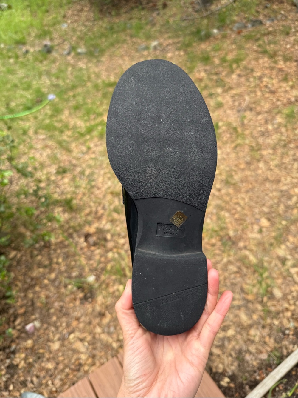 Prada Black Patent Leather Women's Loafers with Triangle Logo - Picture 3 of 3